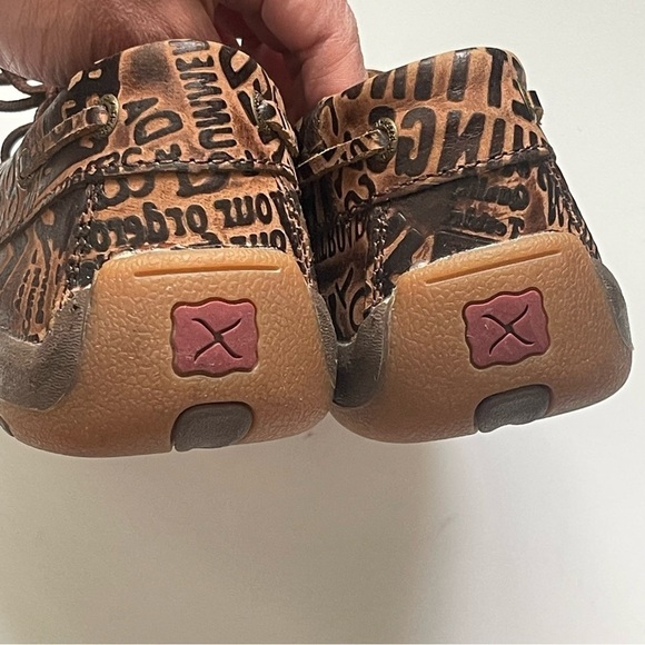 Twisted X Leather Boat Mocasines Brown Lace Up Size 5 Youth Fit Like Adult 8.5 - Picture 10 of 13